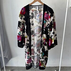 Floral Robe with Black Velvet Burnout Fabric